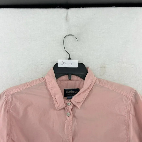Barbour Shirt Womens XL Coral Orange Collared Button Up Relaxed Fit Short Sleeve - Picture 13 of 13